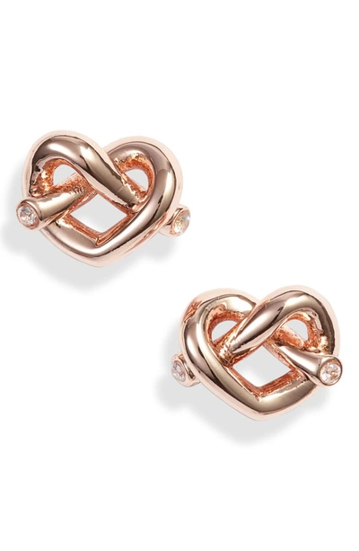 Kate Spade Crystal Accented Love Knot Stud Earrings In Rose Gold