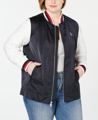 Levi's Trendy Plus Size Colorblocked Bomber Jacket In Navy/white