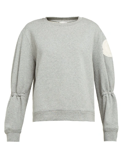 Moncler Gathered-sleeve Cotton-blend Jersey Sweatshirt In Gray/gold