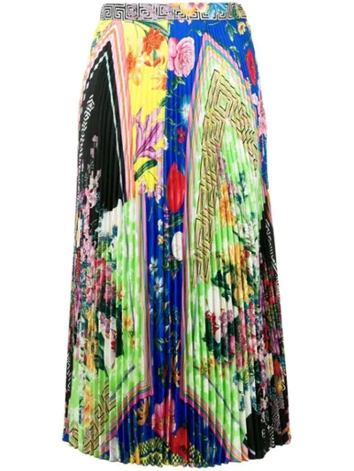 Versace Acid Bloom-print Pleated Silk-twill Skirt In Multicolour
