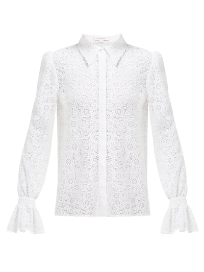 Carolina Herrera Floral Cotton-blend Crochet Blouse In White