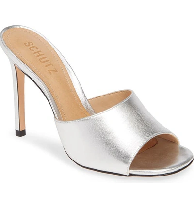 Schutz Bardana Leather Stiletto Slides In Silver