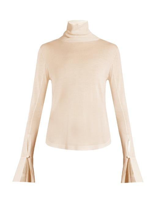 Chloé Roll-neck Wool, Silk And Cashmere-blend Sweater In Light Pink ...