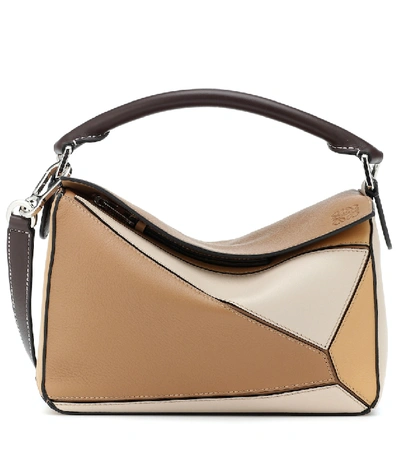 Loewe Small Puzzle Calfskin Leather Bag - Brown In Beige