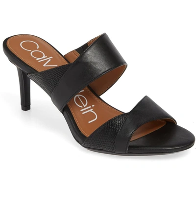 Calvin Klein Lynnae Textured Slide Sandal In Black Leather