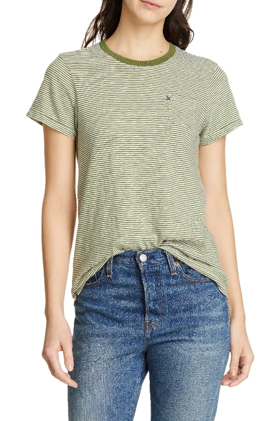 Alex Mill Slub Stripe Cotton Pocket Tee In Natural/ Army Green