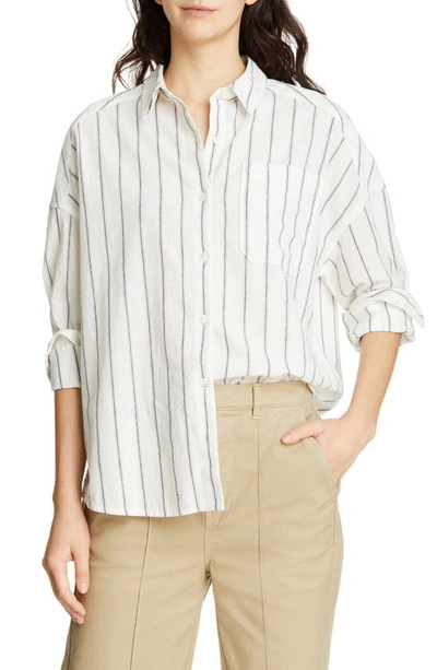 Alex Mill Stripe Oversize Cotton & Linen Blouse In Off White