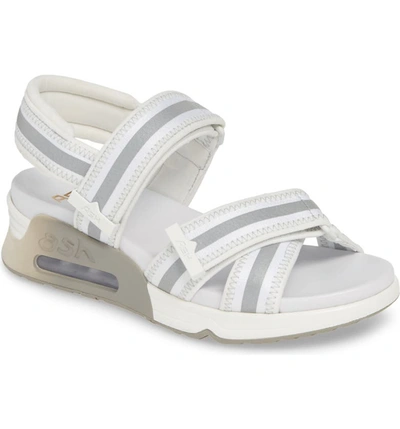 Ash Lewis Striped Platform Walking Sandals In White/ Silver/ White