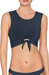 Robin Piccone Ava Longline Knot Front Bikini Top In Navy