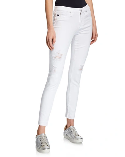 Ag The Legging Ankle Cropped Distressed Jeans In Rudimentary White