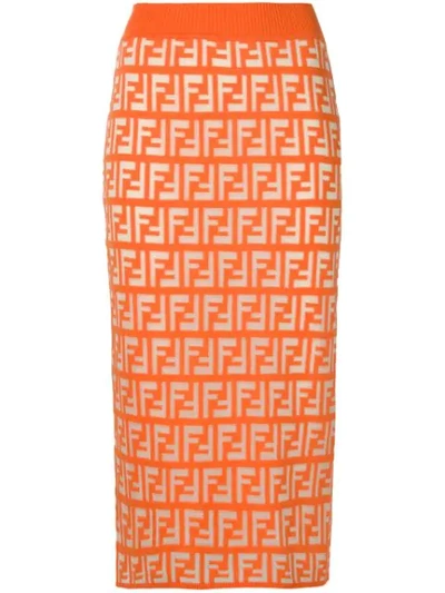 Fendi Logo Pencil Skirt In Orange