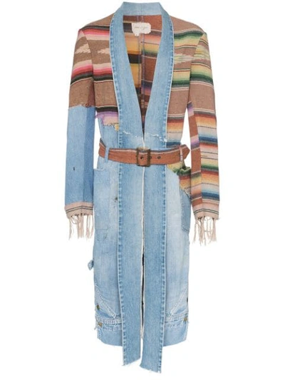 Greg Lauren Contrast Denim And Knit Kimono Style Jacket In Multicoloured