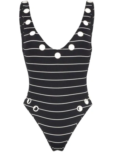 Solid & Striped Michelle Eyelet Pinstripe Swimsuit In Black