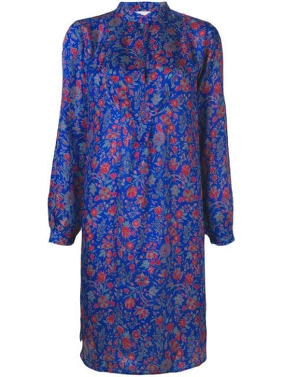 Antik Batik Floral Print Dress In Blue