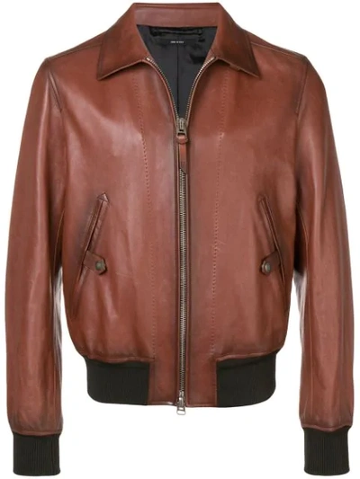 Tom Ford Men's Leather Zip-front Bomber Jacket In Brown