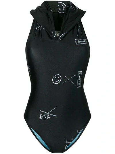 Barbara Bologna Graffiti Print Hooded Swimsuit In Black