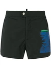 Dsquared2 Printed Patch Swim Shorts In Black