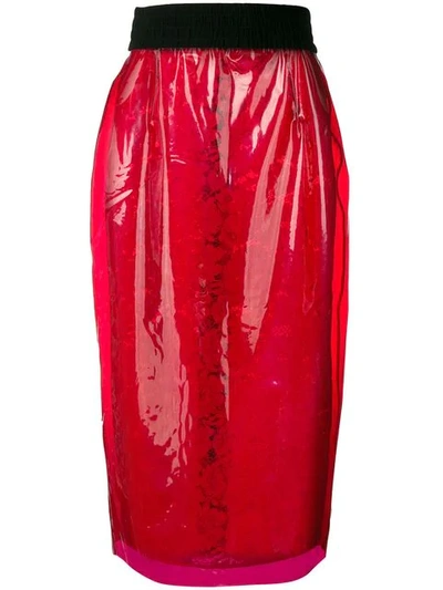 N°21 Layered Midi Pencil Skirt In Red