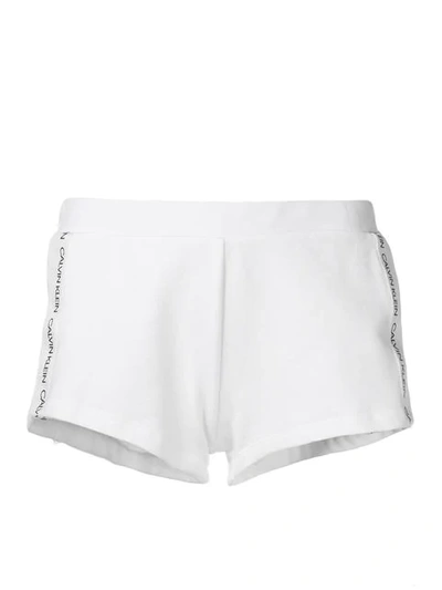 Calvin Klein Logo Print Stripe Shorts In White