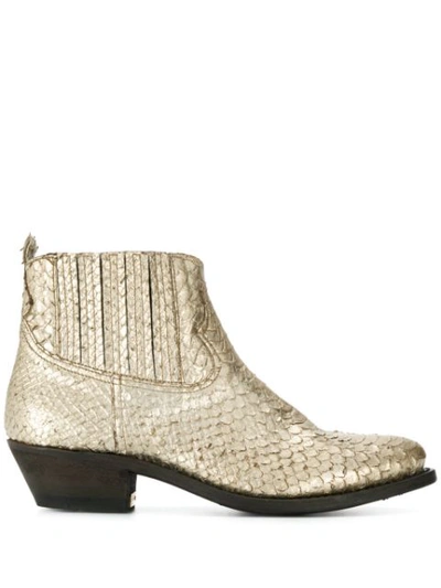 Golden Goose Snakeskin Effect Gold Leather Ankle Boots In Gold Viper