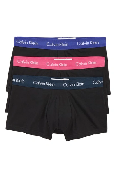 Calvin Klein 3-pack Stretch Cotton Low Rise Trunks In Black/ Rosy/ Submerge