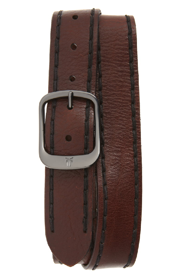 Frye Stitched Edge Leather Belt In Brown | ModeSens