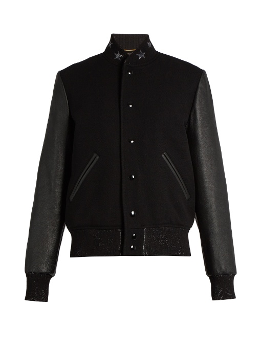 Saint Laurent Wool-blend And Leather Teddy Jacket In Black | ModeSens