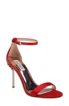 Badgley Mischka Vicia Crystal Embellished Heel Sandal In Red Satin