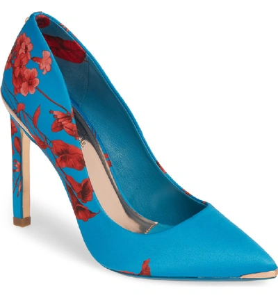 Ted Baker Melnip Floral Print Pump In Teal Fantasia Satin ModeSens