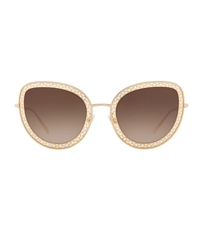 Dolce & Gabbana 54mm Cat Eye Sunglasses In Gold/ Brown