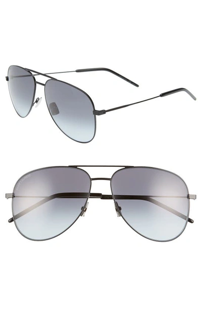 Saint Laurent 59mm Brow Bar Aviator Sunglasses In Semi Matte Black/ Grey Blue