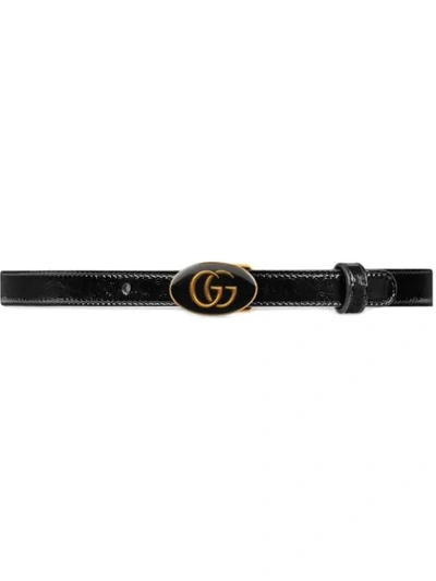 Gucci Leather Belt With Oval Enameled Buckle In Black