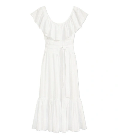 Tory Burch Striped Seersucker Dress In White