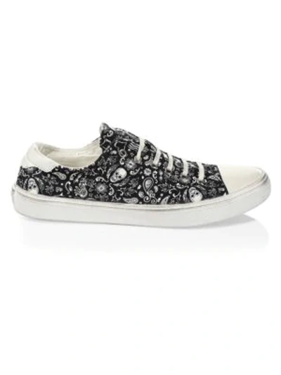 Saint Laurent Men's Solar Band Canvas Skull Sneakers In Black White