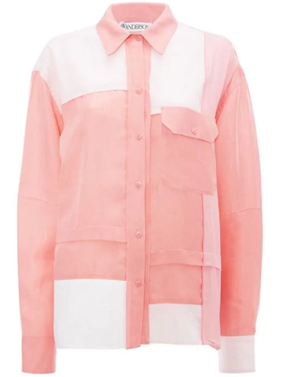 Jw Anderson Patchwork Long Sleeved Button Down Shirt In Pink