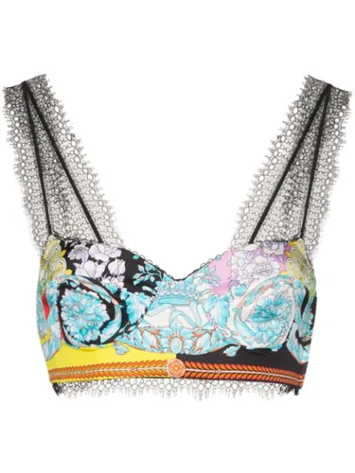 Versace Baroque Print Silk Twill Crop Top In A7000 Multi Color