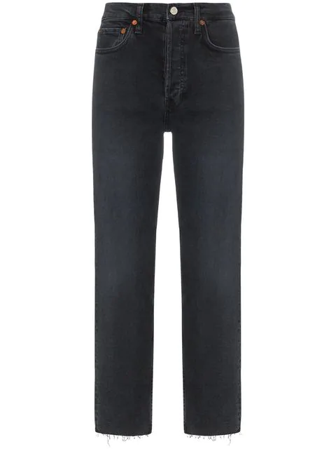 Re/Done Stovepipe Raw Hem Jeans In Black | ModeSens