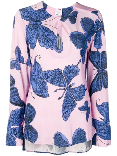 Ultràchic Butterfly Print Top In Pink