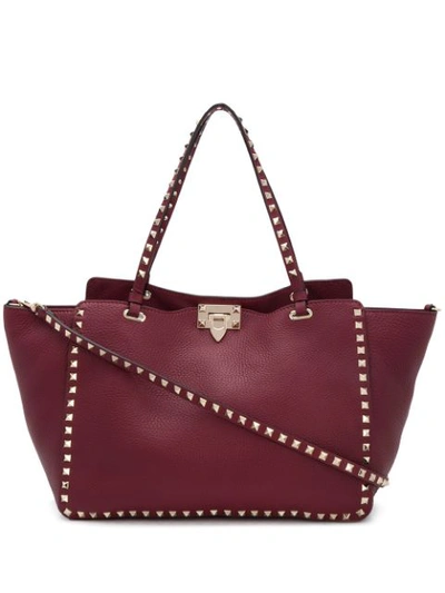 Valentino Garavani Rockstud Small Leather Tote In Red