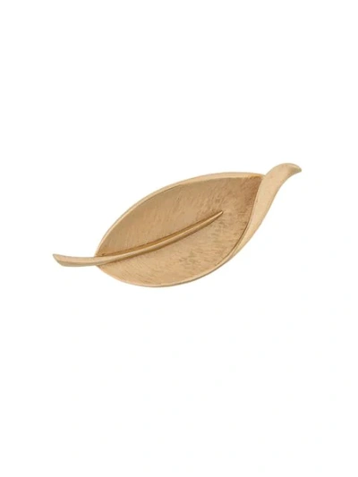 Pre-owned Susan Caplan Vintage Trifari Leaf Brooch In Gold