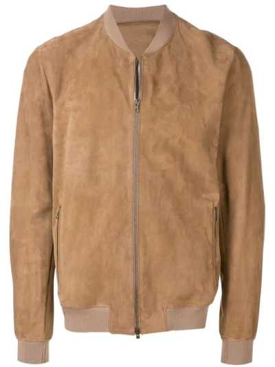 Salvatore Santoro Suede Bomber Jacket In Neutrals