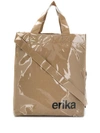 Erika Cavallini Slogan Tote Bag In Brown