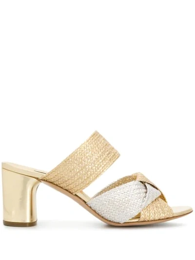Casadei Twist Front Block Heel Sandals In Gold