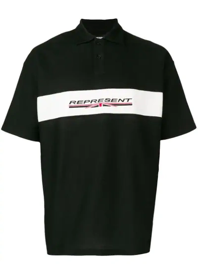 Represent Logo Print Polo Shirt In Black