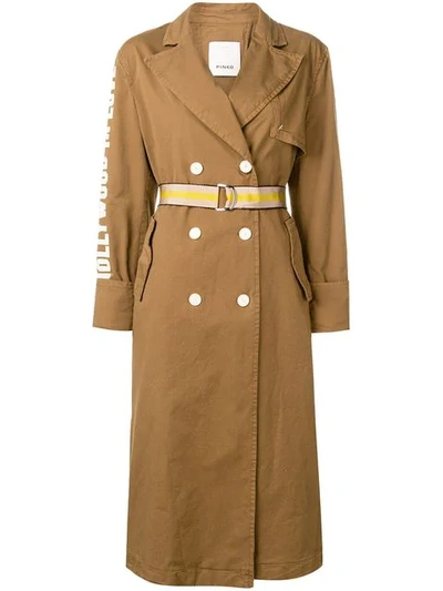 Pinko Belted Trench Coat In Brown