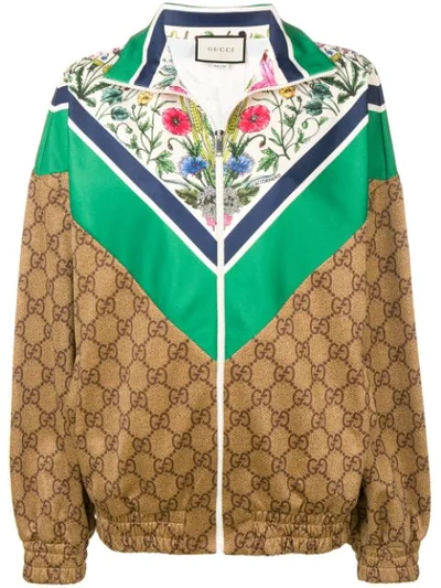 Gucci Multicoloured Technical Jersey Jacket In Vintage Camel Green