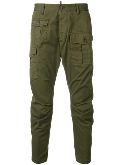 Dsquared2 Multi-pocket Cargo Trousers In Dark Green