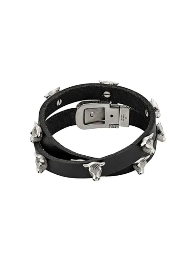 Gucci Anger Forest Double Wrap Leather Bracelet In Black