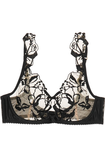 Agent Provocateur Francesca Embroidered Tulle And Satin Underwired Bra In Black