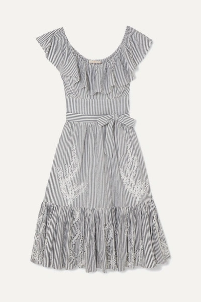 Tory Burch Ruffled Striped Broderie Anglaise Cotton-seersucker Dress In Cotton Stripe